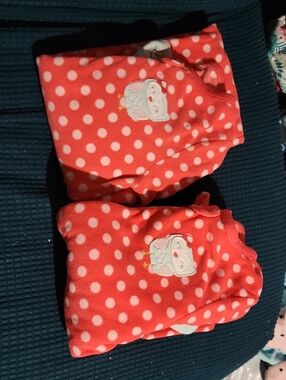 Sleeper Pajamas For Twins Set Of 2 Carter's 4T Coral Pink Polka Dot Owl Fleece